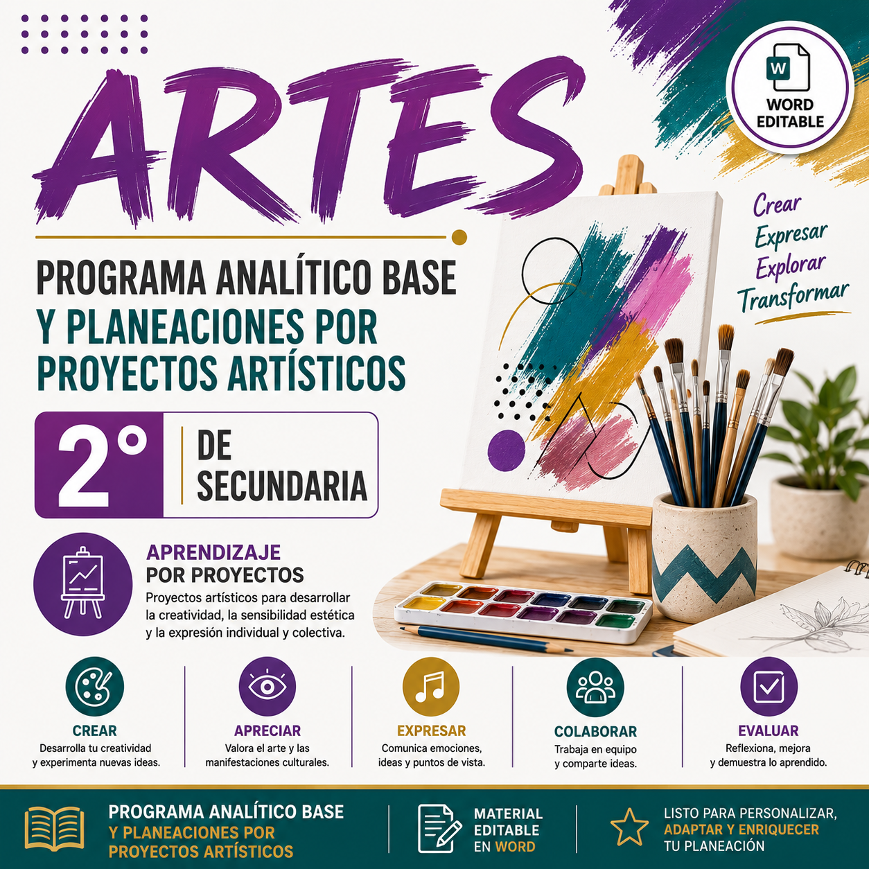 Artes NEM 2° de Secundaria Programa Analítico Base y Planeaciones por Proyectos Artísticos 2026-2027 Word Editable 1 Artes NEM 2° de Secundaria Programa Analítico Base y Planeaciones por Proyectos Artísticos 2026-2027 Word Editable