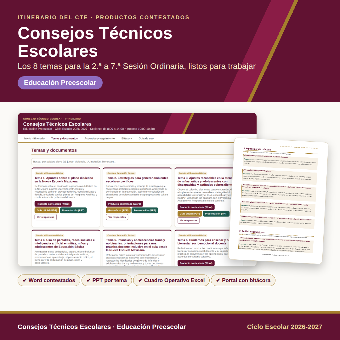 Consejos Técnicos Escolares 2026-2027 | Preescolar | Itinerario con Productos Contestados | Todos los Temas del Ciclo Escolar Completo 2 Consejos Técnicos Escolares 2026-2027 | Preescolar | Itinerario con Productos Contestados | Todos los Temas del Ciclo Escolar Completo - Imagen 2