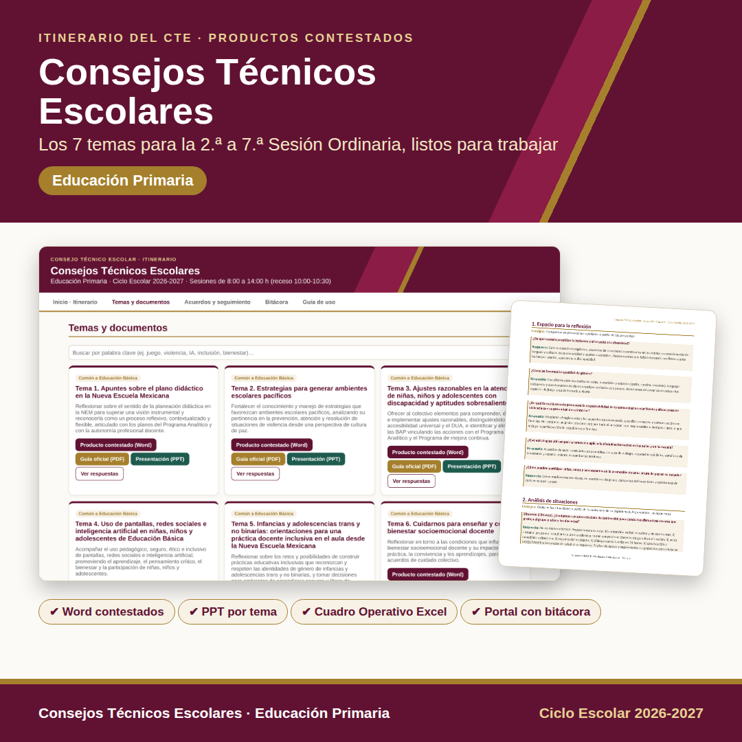 Consejos Técnicos Escolares 2026-2027 | Primaria | Itinerario con Productos Contestados | Todos los Temas del Ciclo Escolar Completo 2 Consejos Técnicos Escolares 2026-2027 | Primaria | Itinerario con Productos Contestados | Todos los Temas del Ciclo Escolar Completo - Imagen 2