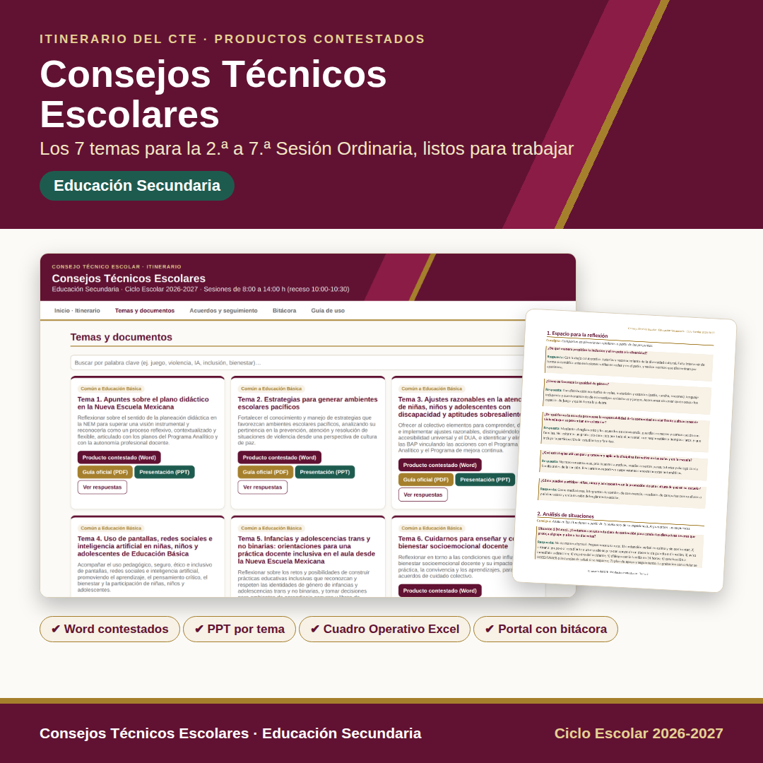Consejos Técnicos Escolares 2026-2027 | Secundaria | Itinerario con Productos Contestados | Todos los Temas del Ciclo Escolar Completo 2 Consejos Técnicos Escolares 2026-2027 | Secundaria | Itinerario con Productos Contestados | Todos los Temas del Ciclo Escolar Completo - Imagen 2