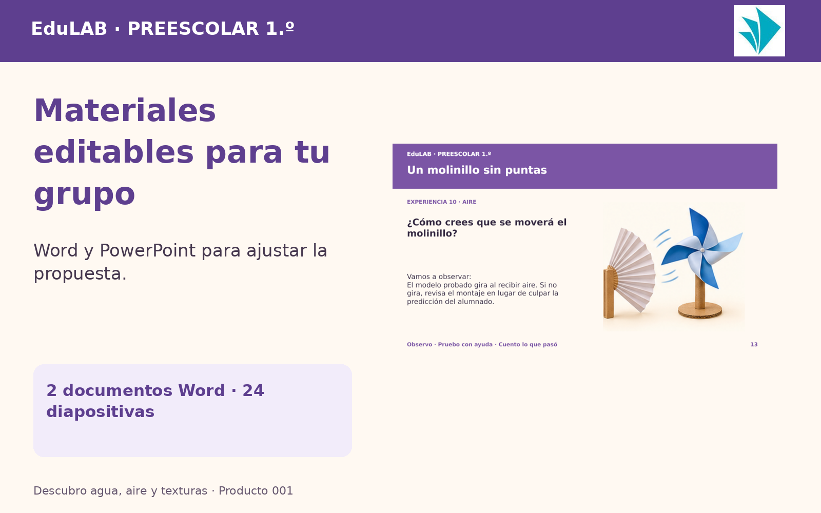 Descubro Agua, Aire y Texturas | 1.º de Preescolar | 20 Experiencias con Fichas, Guías, Word, PowerPoint y Portal HTML 6 Descubro Agua, Aire y Texturas | 1.º de Preescolar | 20 Experiencias con Fichas, Guías, Word, PowerPoint y Portal HTML - Imagen 6