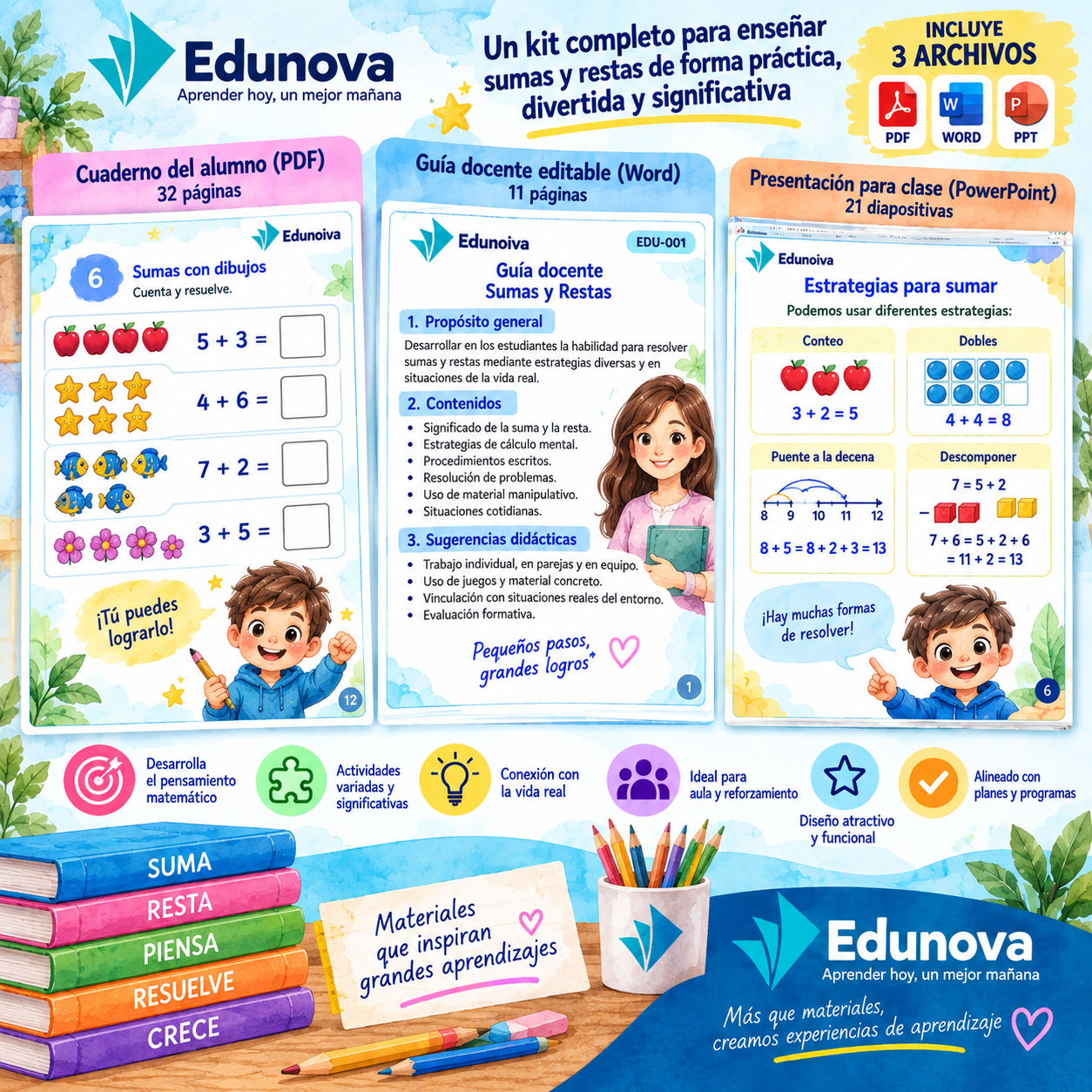Cuaderno de Sumas y Restas para Primaria | 30 Actividades + PDF, Word y PowerPoint 2 Cuaderno de Sumas y Restas para Primaria | 30 Actividades + PDF, Word y PowerPoint - Imagen 2