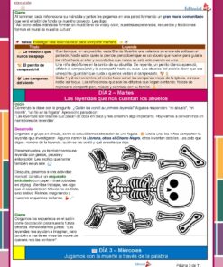 Planeación Proyecto Escolar: “Día de Muertos" 1°, 2° y 3° Grado Primaria NEM 2025 - 2026 10 Una colorida página de revista educativa presenta texto, recuadros con leyendas e instrucciones para una actividad de grupo. Bordes decorativos e iconos vibrantes resaltan temas de comunidad, narración de cuentos y tradiciones.