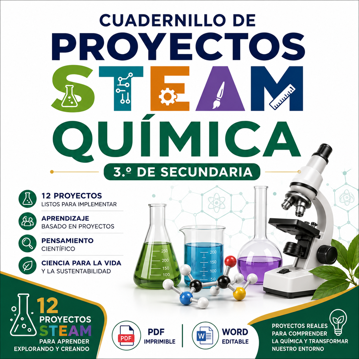 Cuadernillo de Proyectos STEAM Química 3.º de Secundaria | NEM 2026-2027 | PDF + Word Editable 1 Cuadernillo de Proyectos STEAM Química 3.º de Secundaria | NEM 2026-2027 | PDF + Word Editable