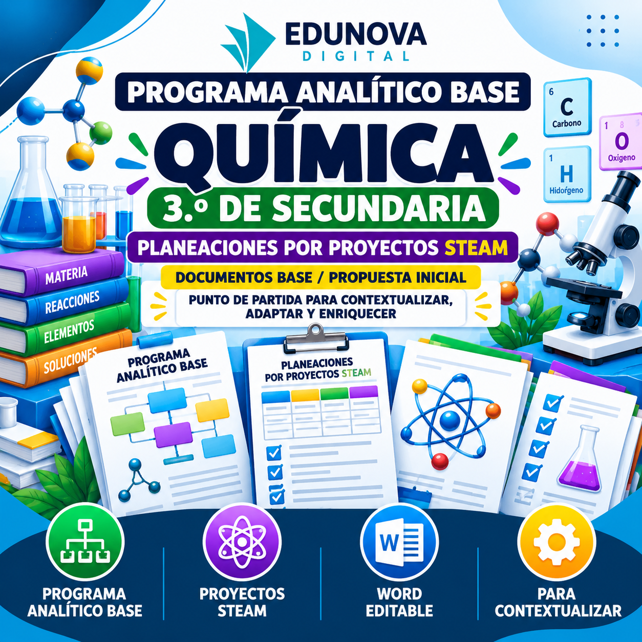 Química NEM 3.º de Secundaria | Programa Analítico Base y Planeaciones por Proyectos STEAM | Word Editable 1 Química NEM 3.º de Secundaria | Programa Analítico Base y Planeaciones por Proyectos STEAM | Word Editable