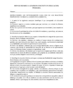 EXAMEN DE REPASO RUMBO A ADMISION DOCENTE EN EDUCACION PRIMARIA