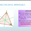 Puntos y rectas notables en el triángulo. 5 Diagrama de un triángulo con tres bisectrices perpendiculares verdes que se cruzan en un punto, etiquetado como CIRCUNCENTRO. Texto en español que explica el concepto de bisectrices perpendiculares dentro de un triángulo.
