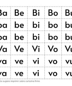 Un cuadro de Recortables de Letras y Sílabas en español que presenta las sílabas 