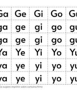 Un gráfico de Recortables de Letras y Sílabas en español que presenta los sonidos 