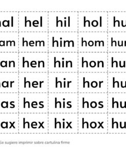 A Recortables de Letras y Sílabas que presentan una cuadrícula de sílabas de tres letras que comienzan con 