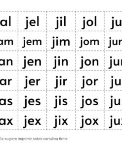 Un material de aprendizaje con palabras de tres letras que comienzan con 
