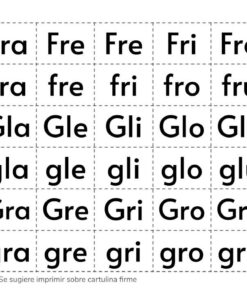 Un gráfico que muestra Recortables de Letras y Sílabas en español que comienzan con 