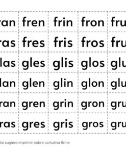 Un aprendizaje Recortables de Letras y Sílabas que muestra cuadrículas con variaciones de combinaciones de letras (