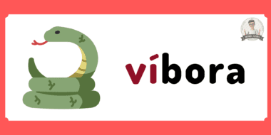 Ilustración de una serpiente verde con la lengua fuera junto a la palabra "víbora" en negrita y letras negras, con la letra "i" en rojo. El fondo es blanco con un borde rojo.