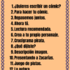 Página de color canela con borde azul titulado "Índice". Enumera doce temas numerados relacionados con el cómic en español, como escribir un cómic, crear personajes y rompecabezas.
