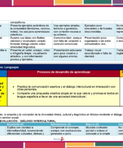 Un gráfico didáctico en español resume las estrategias para la enseñanza de la lengua, el diálogo intercultural y la diversidad, con iconos de colores y secciones que describen los procesos de aprendizaje y los objetivos para el desarrollo de la lengua.