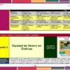 Documento educativo sobre equidad de género en forma gráfica, que incluye una tabla con criterios como claridad, precisión y coherencia para evaluar las presentaciones. Incluye objetivos para fomentar la comprensión de la equidad de género en los estudiantes.