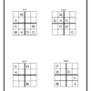 Una página SUDOKU en blanco y negro presenta cuatro cuadrículas de 4x4 etiquetadas como 