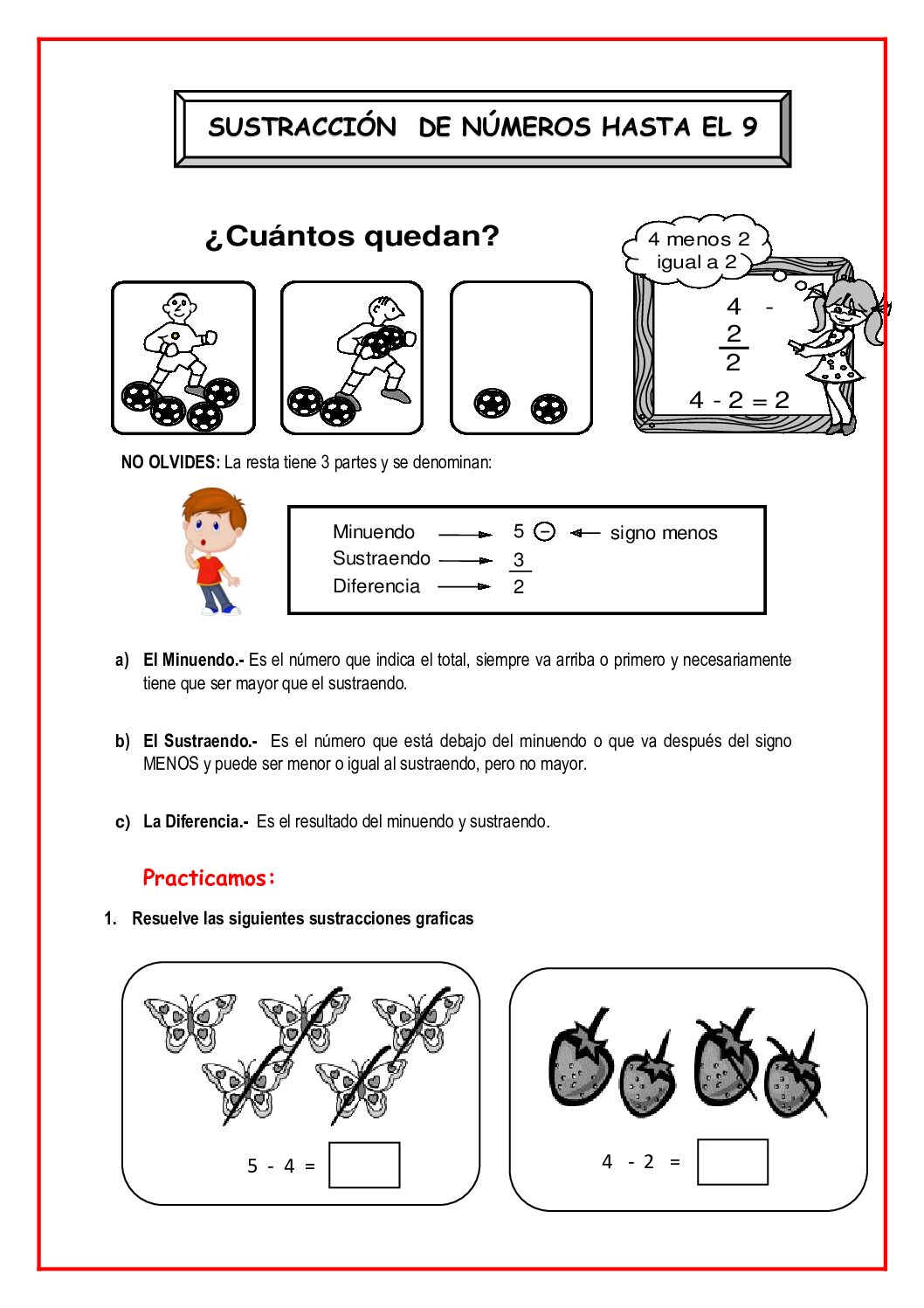 SUSTRACCIÓN DE NÚMEROS HASTA EL 9
