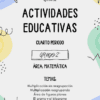 Una portada decorativa para actividades educativas con coloridos diseños abstractos. El título dice "Actividades educativas Grado Segundo" del Profe Luz para cuarto periodo, segundo grado, en matemáticas. Los temas incluyen multiplicación, formas geométricas y secuencias numéricas.