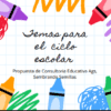 Texto sobre fondo de papel cuadriculado con coloridas ilustraciones a lápiz de colores en las esquinas. El texto principal reza: "Temas para el ciclo escolar" con texto adicional más pequeño debajo.