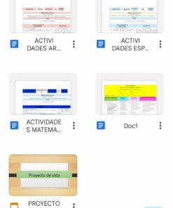 Captura de pantalla de una interfaz de Google Drive que muestra seis documentos. La fila superior contiene tres con títulos parcialmente visibles: 