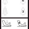 Una hoja de trabajo de rompecabezas presenta árboles de Navidad decorados con adornos y los números 6 y 3. A continuación, muestra trineos con regalos, etiquetados con 4 y 5. La Relaciona las columnas probablemente implique agregar o contar decoraciones y regalos o tal vez relacionar los números en diferentes columnas.