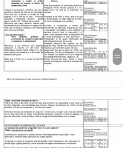 Una página con mucho texto que muestra un plan de estudios detallado o material educativo. Las secciones incluyen descripciones y pautas para la enseñanza de varios niveles de grado, con instrucciones para diferentes temas y actividades, incluidas ideas del Proyecto Escolar 