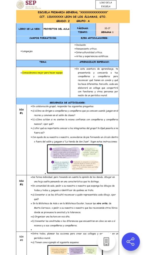 Un documento educativo que presenta un plan de lección con el logo de la SEP en la parte superior. El plan, denominado "PLANEACION NEM SEGUNDO FEBRERO", incluye campos por área de conocimiento, páginas, temática, idioma y expectativa de aprendizaje. Las viñetas y las secciones resaltadas describen la secuencia de actividades y estrategias de aprendizaje para Segundo Febrero.