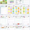 Una colorida agenda escolar con páginas ilustradas para datos personales, calendario escolar, directorio, cumpleaños, fechas importantes, resúmenes mensuales de agosto a diciembre y un mural, decorado con dibujos lúdicos y motivos estacionales.