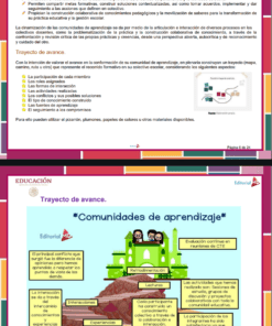 Dos diapositivas en español hablan de estrategias educativas. La segunda diapositiva presenta un colorido diagrama de una montaña con escalones etiquetados -interés, exploración, aprendizaje, integración, innovación- que simbolizan el viaje de aprendizaje del alumno.