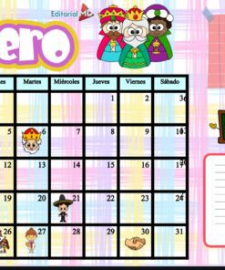 Calendario 2026 para trabajar con los alumnos 8 Un colorido calendario de enero en español con simpáticas ilustraciones de reyes, niños y manos. Hay secciones para cumpleaños y recordatorios, decoradas con diseños divertidos y juguetones.
