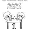 Calendario 2026 para trabajar con los alumnos 7 Ilustración en blanco y negro con el texto