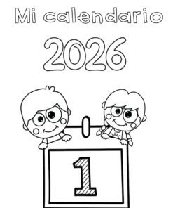 Calendario 2026 para trabajar con los alumnos 7 Ilustración en blanco y negro con el texto