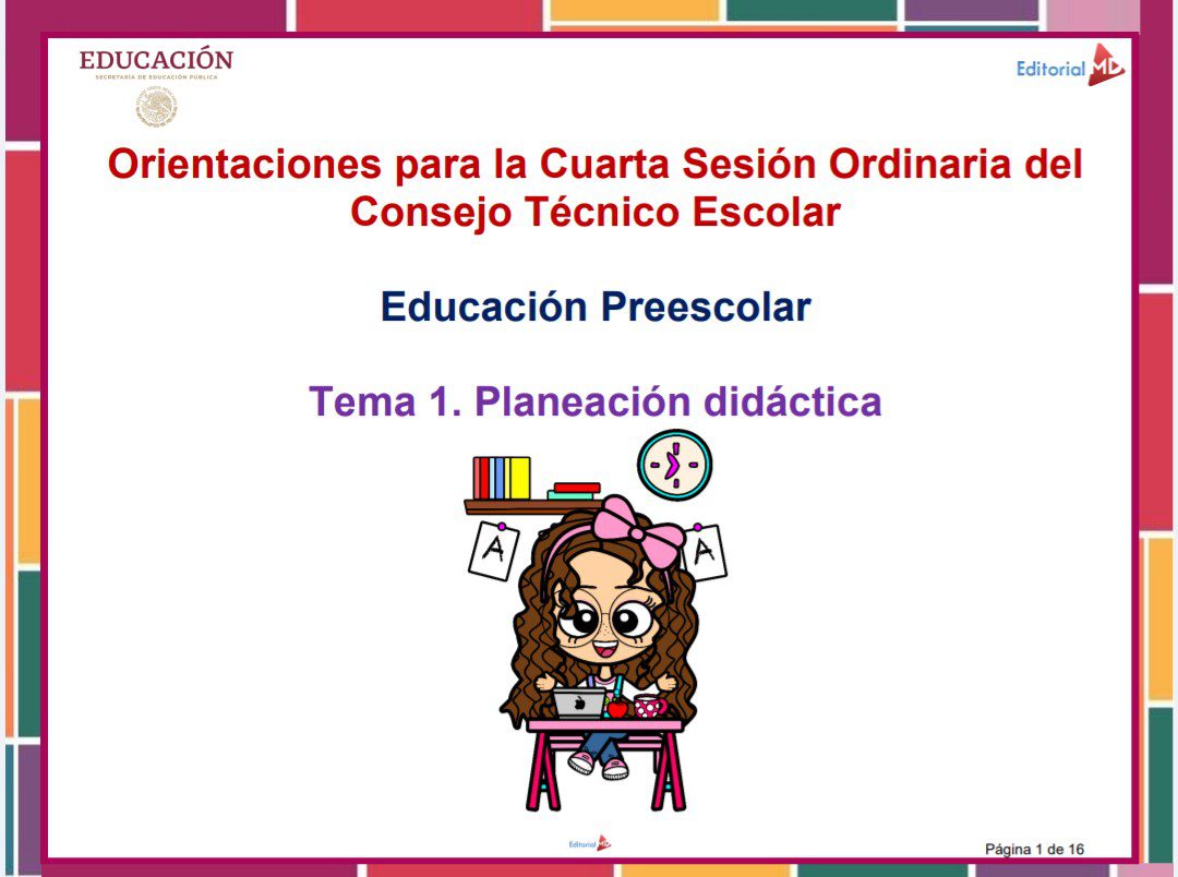 Productos Contestados Cuarta Sesión CTE 2025 - 2026 Preescolar Tema 1. 2 Diapositiva titulada "Orientaciones para la Cuarta Sesión Ordinaria del Consejo Técnico Escolar" con "Educación Preescolar, Tema 1. Planeación didáctica" e ilustración de una niña estudiando en un pupitre. Planeación didáctica" y una ilustración de una niña estudiando en un pupitre.