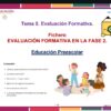 Portada del recurso educativo «Tema 5. Evaluación formativa» para educación infantil, con índice y niños en un aula.