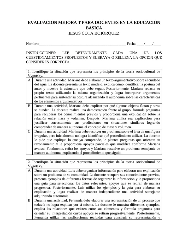 EVALUACIÓN MEJORA T PARA DOCENTES EN LA EDUCACIÓN BÁSICA 1 EVALUACIÓN MEJORA T PARA DOCENTES EN LA EDUCACIÓN BÁSICA