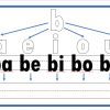 Silabación 23 Ilustración que muestra Silabación, una herramienta de aprendizaje de idiomas con las sílabas ba, be, bi, bo, bu, cada una comenzando con las vocales a, e, i, o, u emparejadas con 'b', cada sílaba subrayada y conectada a su respectiva vocal. por flechas.