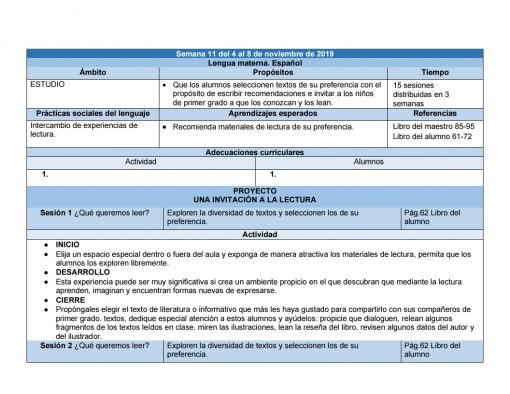 Un documento educativo en español describe un cronograma de "Planeaciones de Primaria Segundo Grado 2021-2022 Nueva Escuela Mexicana" del 6 al 10 de mayo de 2021, detallando objetivos, actividades, lecturas obligatorias y duración de las sesiones para un enfoque de aprendizaje interactivo en el marco de Nueva Escuela. Mexicana.