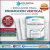 Imagen promocional del "Simulador Final Promoción Vertical en Educación Básica 2026" de EDUNOVA Digital, con portada en PDF, elementos clave como 90 preguntas reales de examen, clave de respuestas, glosario e iconos para las categorías de evaluación.