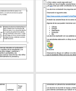 Captura de pantalla de un documento de dos páginas con tablas y viñetas, que muestra una variedad de entradas de texto relacionadas con Biología I (Segundo Trimestre), organizadas en un formato estructurado, posiblemente para uso educativo o comercial.
