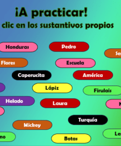 Una cuadrícula colorida con varias palabras ordenadas por color. El título dice 