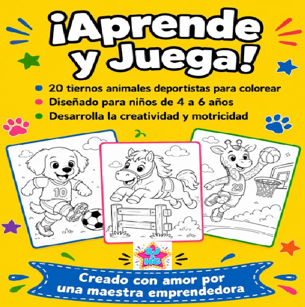 Súper Atletas: Cuadernillo imprimible para colorear de Deportes y Animales (Preescolar y Primaria - NEM) 3 Súper Atletas: Cuadernillo imprimible para colorear de Deportes y Animales (Preescolar y Primaria - NEM) - Imagen 3