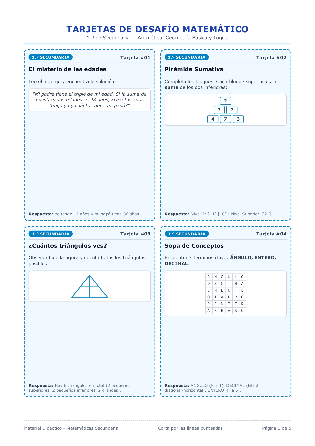 TARJETAS DE DESAFIOS MATEMATICOS SECUNDARIA 3 TARJETAS DE DESAFIOS MATEMATICOS SECUNDARIA - Imagen 3