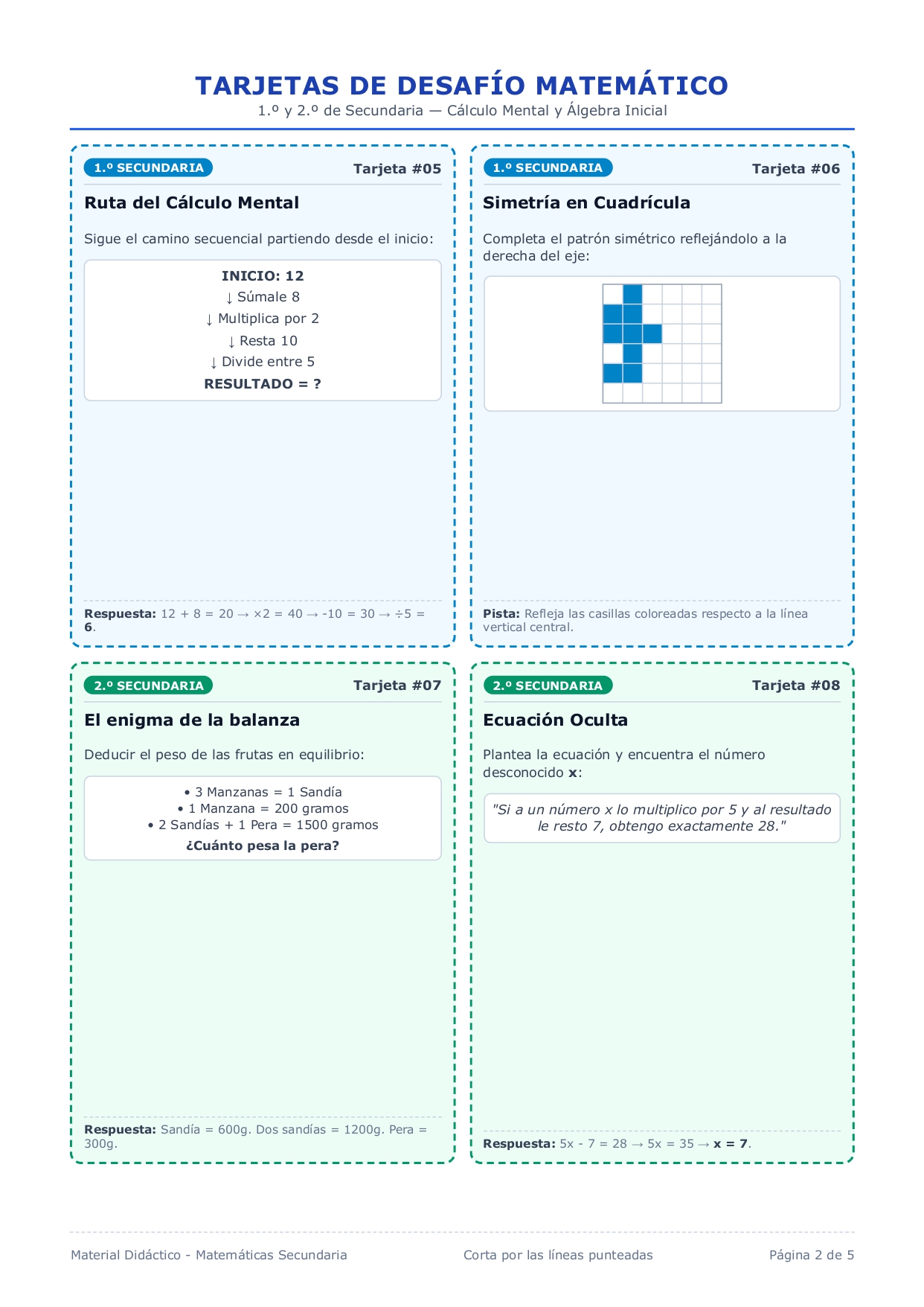TARJETAS DE DESAFIOS MATEMATICOS SECUNDARIA 4 TARJETAS DE DESAFIOS MATEMATICOS SECUNDARIA - Imagen 4