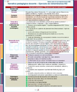 Una infografía en español detalla una narración pedagógica de la Secundaria Técnica nº 21 de Altocuauco, México. Describe el contexto, los objetivos y las actividades de un proyecto de narración de cuentos en el aula para alumnos de 9º curso en un entorno multicultural.