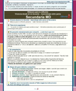 Página del boletín en español con cuadros de texto, viñetas y secciones resaltadas en las que se habla de las experiencias de aprendizaje entre iguales en la escuela secundaria. El diseño incluye notas, una barra de título azul y una nota editorial roja.