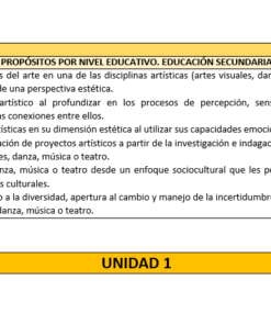 Imagen textual de objetivos educativos para la educación secundaria enfocados a explorar, valorar y comprender elementos artísticos y manifestaciones artísticas, encaminados a fomentar la creatividad y la comunicación a través de diversas disciplinas artísticas.