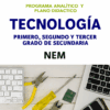 Portada para un plan de estudios de tecnología. Texto del título en español con herramientas, placas de circuitos y un teclado de ordenador portátil dispuestos en la parte inferior. El logotipo y "NEM" aparecen en la parte superior.