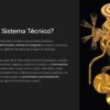 Gráfico educativo titulado «¿Qué es un sistema técnico?», que explica este mecanismo de acciones intencionadas junto con unos engranajes dorados.